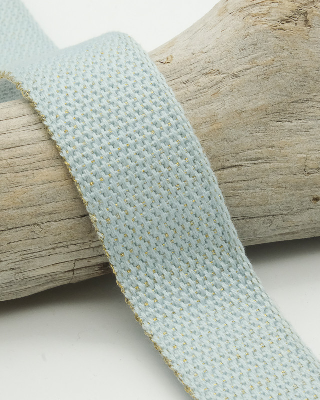 Sangle Coton Lurex Or 30MM bleu ciel